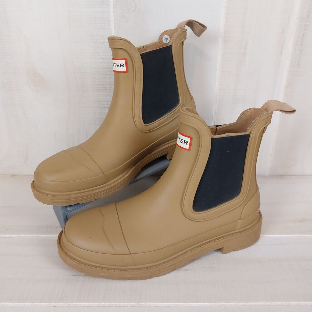Hunter Commando Chelsea Rain Boots Women's Size 5 Utility Brown Rubber - Picture 2 of 8